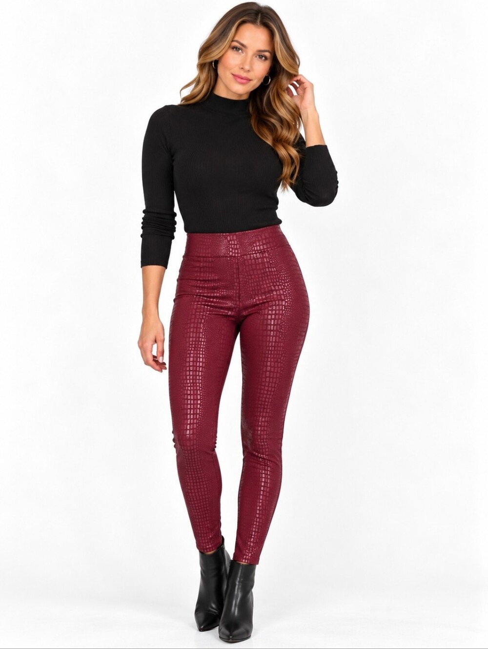 ASOS Tall Burgundy Croc Embossed High Waisted Leggings Pants US 8 NWT